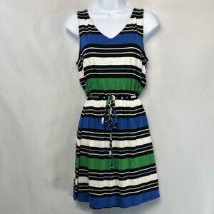 Merona Striped Sleeveless Tie Waist Dress - Blue, Green, Black, White